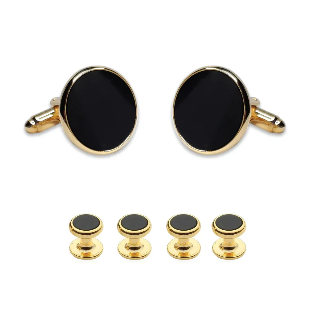 Manchetknopen set met zes studs, frontknoopjes - Goudkleurig met zwart